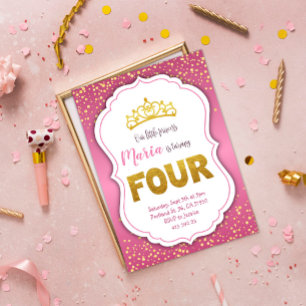 Gold Confetti Princess 4th Birthday Invitation 