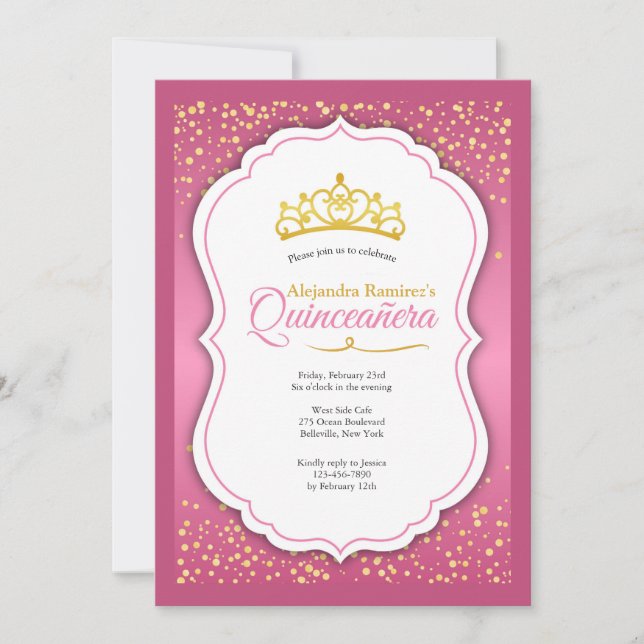 Gold Confetti Quinceañera Invitation (Front)