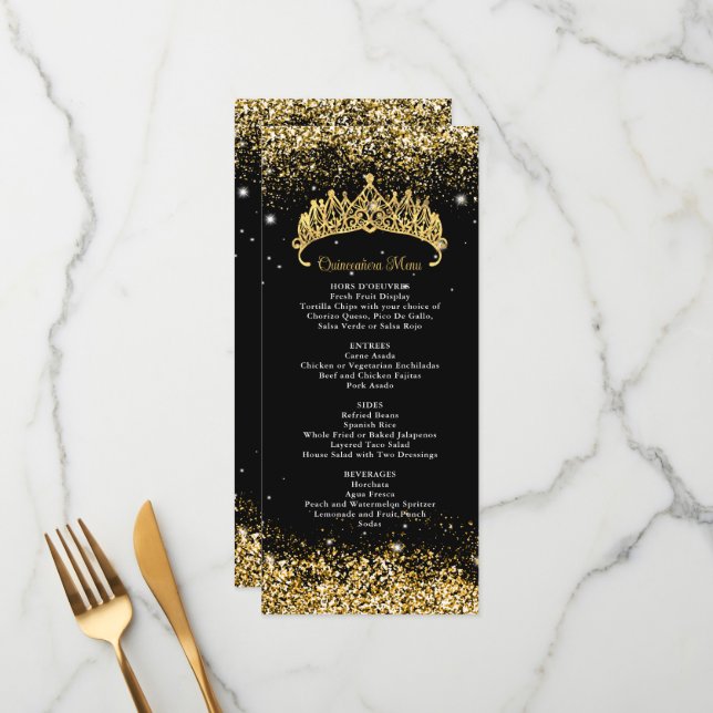 Gold Confetti Quinceanera Tiara  Menu (Front/Back In Situ)