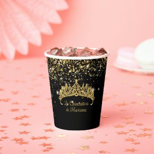 Gold Confetti Quinceanera Tiara Paper Cups