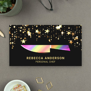 Gold Confetti Rainbow Kitchen Knife Personal Chef Business Card