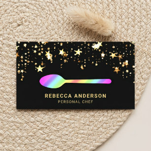 Gold Confetti Rainbow Spoon Catering Personal Chef Business Card
