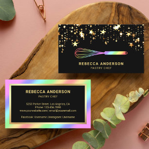 Gold Confetti Rainbow Whisk Pastry Chef Bakery Business Card