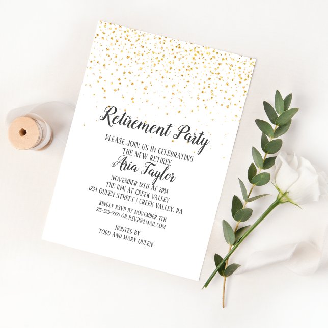 Gold Confetti Retirement Party Invitation (Creator Uploaded)