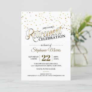 Gold Confetti Retirement Party Invitations