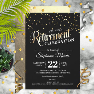 Gold Confetti Retirement Party Invitations