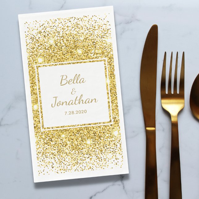 Gold Confetti Romantic Elegant Wedding Custom Napkin (Creator Uploaded)
