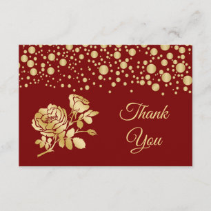 Gold confetti, roses on red Wedding Thank You