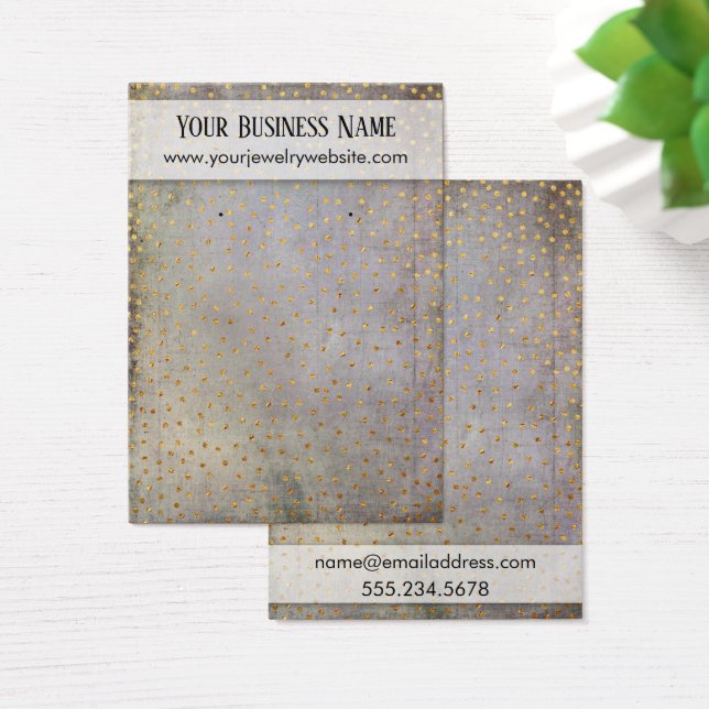 Gold Confetti & Rustic Earring Holder Display Card (Desk)