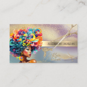 Gold Confetti,Scissors,Hairdryer Black Women Business Card