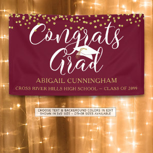 Gold Confetti Script CONGRATS GRAD Maroon and Gold Banner