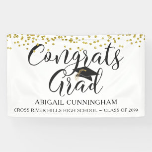 Gold Confetti Script CONGRATS GRAD White Banner
