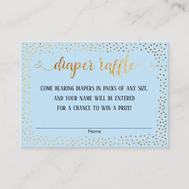 Gold Confetti & Script on Blue Diaper Raffle Cards (Front)
