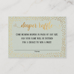 Gold Confetti & Script on Sage Diaper Raffle Cards
