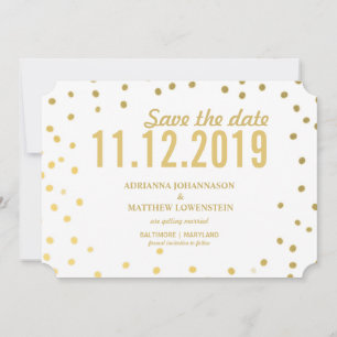Gold Confetti Simple Modern Save The Date Invitation