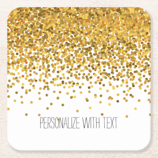 Gold Confetti Square Paper Coaster (Front)