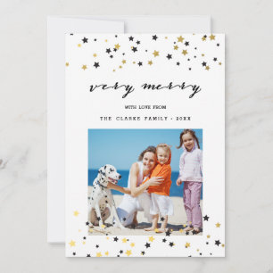 Gold Confetti Stars Holiday Photo Card