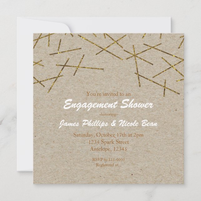 Gold Confetti Sticks Rustic Kraft Celebration Invitation (Front)