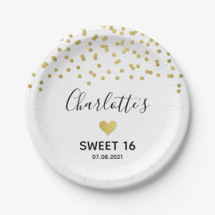Gold Confetti Sweet 16 Birthday Party Paper Plate