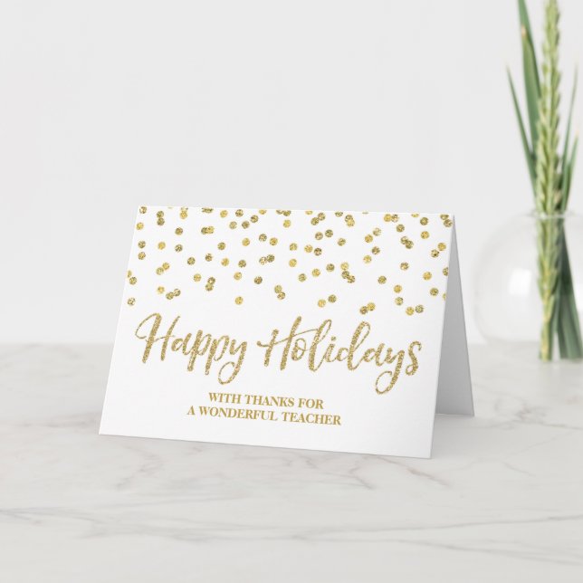 Gold Confetti Teacher Christmas Card (Front)