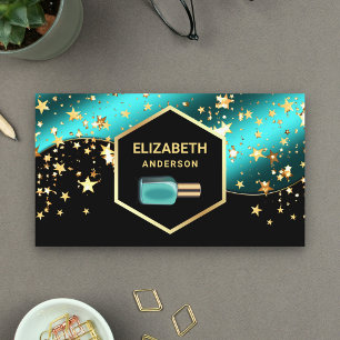 Gold Confetti Teal Blue Nail Polish Manicurist Business Card