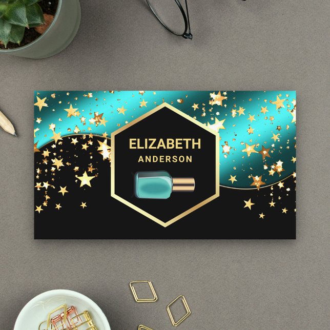 Gold Confetti Teal Blue Nail Polish Manicurist Business Card (Creator Uploaded)