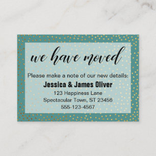Gold Confetti & Teal We Have Moved Handout Card