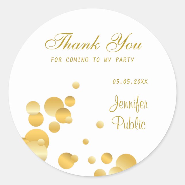 Gold Confetti Thank You Template Hand Script Chic Classic Round Sticker (Front)
