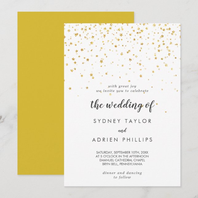 Gold Confetti The Wedding Of Invitation (Front/Back)