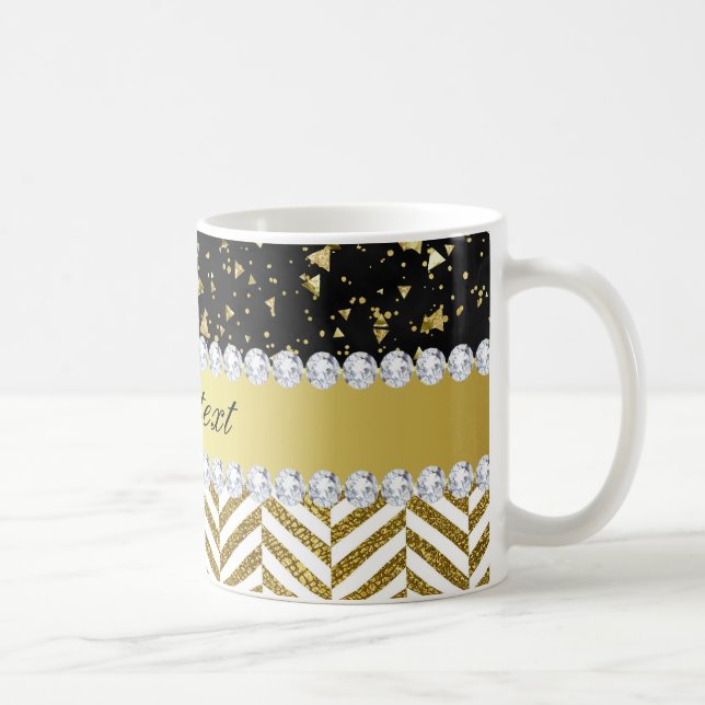 Gold Confetti Triangles Chevrons Diamond Bling Coffee Mug (Right)