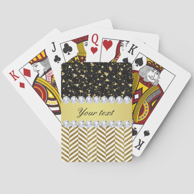 Gold Confetti Triangles Chevrons Diamond Bling Playing Cards (Back)