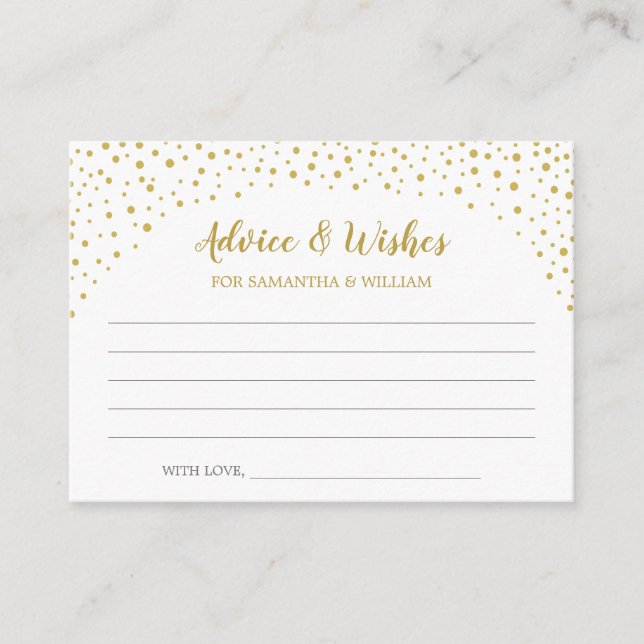Gold Confetti Wedding Advice Card (Front)