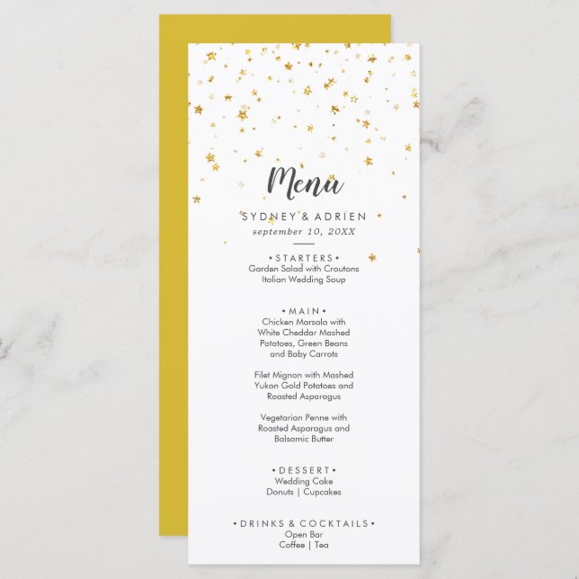 Gold Confetti Wedding Dinner Menu (Front/Back)