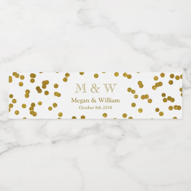 Gold Confetti Wedding Monogram Water Bottle Label (Single Label)
