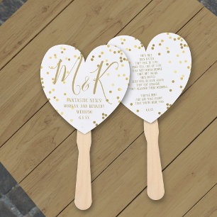 Gold Confetti White Wedding Program Hand Fans