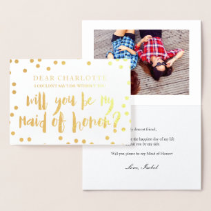 Gold Confetti Will You Be My Maid of Honour Photo Foil Card