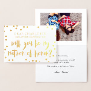 Gold Confetti Will You Be My Matron of Honour Phot Foil Card