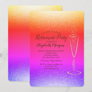  Gold Confetti Wine Glass Ombre Retirement  Invitation