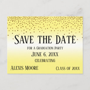 Gold Confetti Yellow Graduation Save the Date Postcard