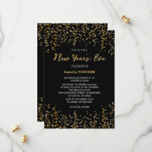 Gold Conffeti Black Elegant New Year's Invitation