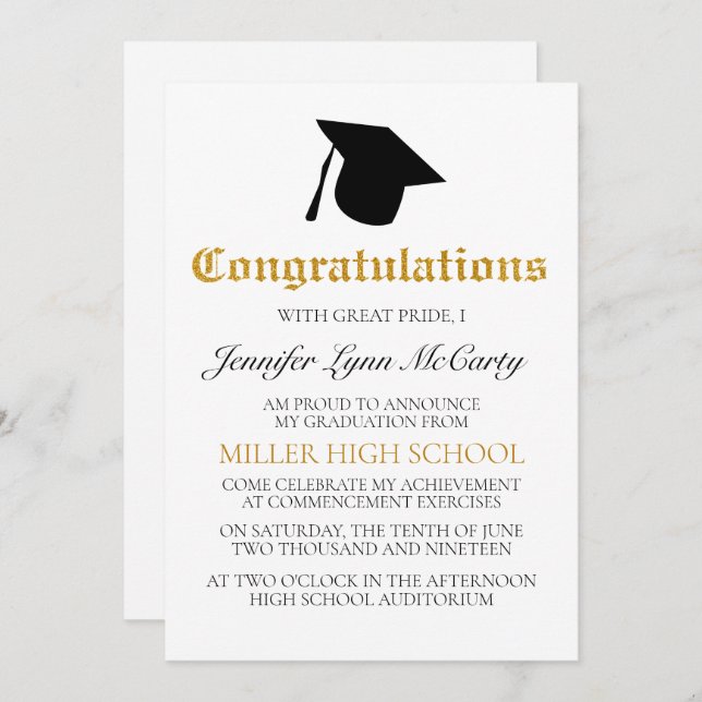 Gold Congrats Graduation Invitation (Front/Back)