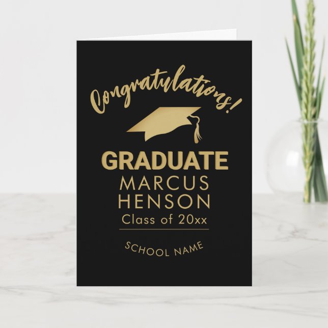 Gold Congratulations Graduate Graduation Cap Card (Front)