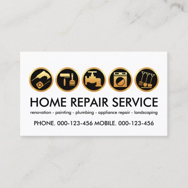 Gold Construction Handyman Tools Business Card (Front)