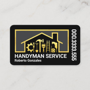 Gold Construction Tools Home Frame  Business Card