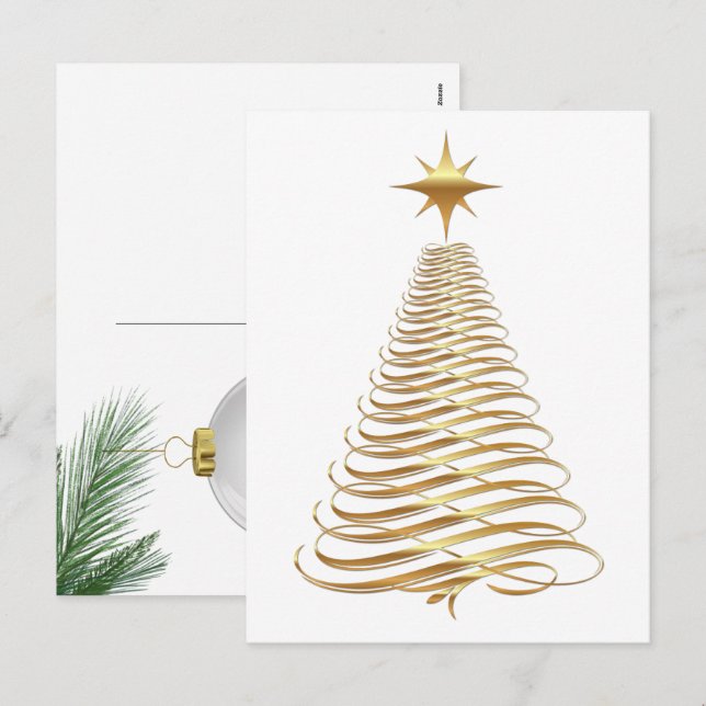 Gold Contemporary Holiday Tree Postcard (Front/Back)