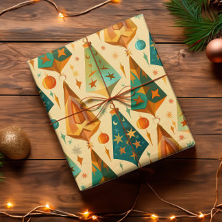 Gold Copper Retro Mid Century Modern Christmas Wrapping Paper