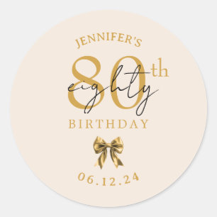 Gold Coquette Bow 80th Birthday Party Champagne Classic Round Sticker
