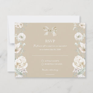 Gold Coquette Bow Floral Wedding  RSVP  Card