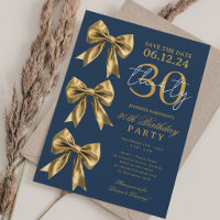Gold Coquette Bow Save Date 30th Birthday Navy