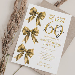 Gold Coquette Bow Save Date 60th Birthday Party Invitation